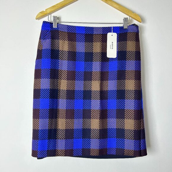 NWT AKRIS Punto Multicolor Plaid Wool Lined Wrap A-Line Skirt Women's Size 14 - Picture 3 of 14